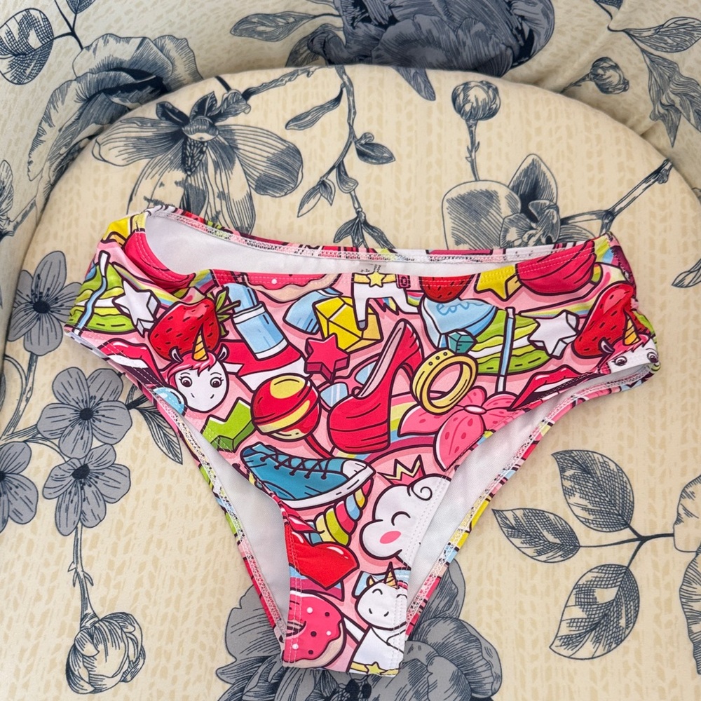 Bright Cartoon Print Bikini Bottoms - Pink Multi - Picture 2 of 6